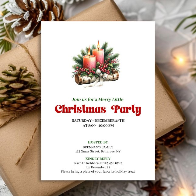 Rustic Christmas Candles Party Invite Card Einladung (Rustic Christmas Candles Party Invite Card)