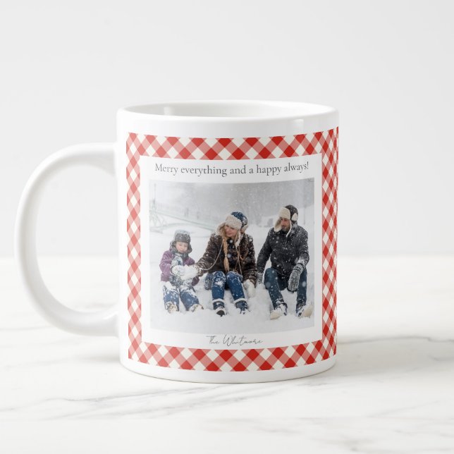 Rustic Christmas Gift 2 Photo Trendy Red Plaid  Jumbo-Tasse (Links)
