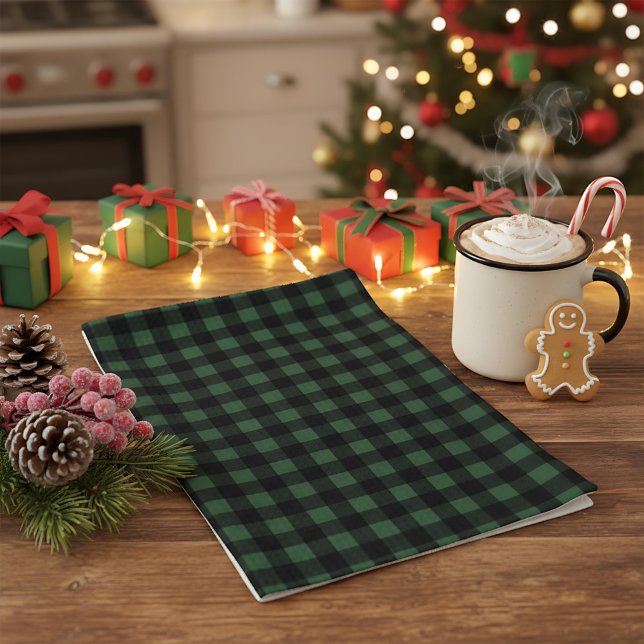 Rustic Christmas Green & Black Buffalo Plaid  Geschirrtuch (Von Creator hochgeladen)