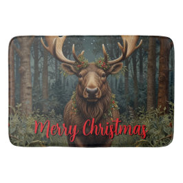 Rustic Christmas moose deer boho woodland forest  Badematte