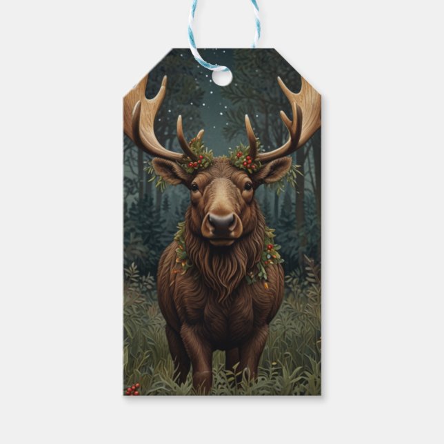 Rustic Christmas moose deer boho woodland forest  Geschenkanhänger (Vorderseite)