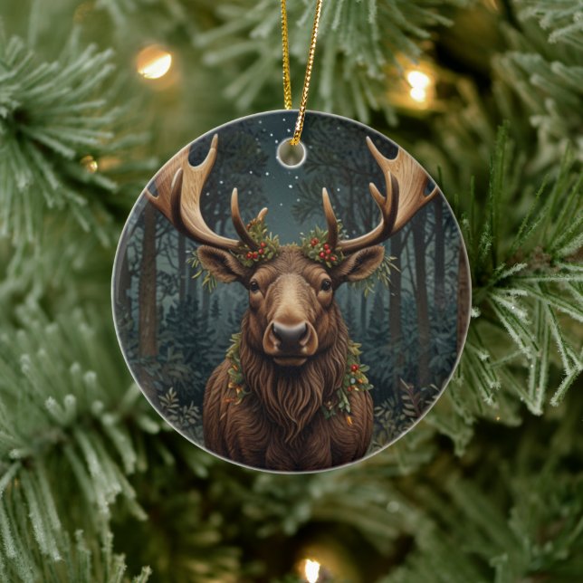 Rustic Christmas moose deer boho woodland forest  Keramik Ornament (Baum)