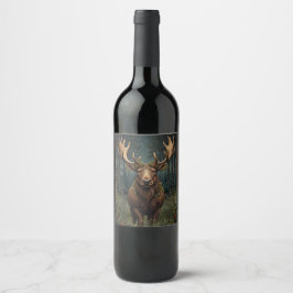 Rustic Christmas moose deer boho woodland forest  Weinetikett