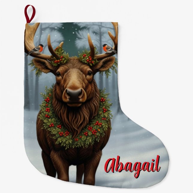 Rustic Christmas moose winter woodland forest  Großer Weihnachtsstrumpf (Vorderseite)