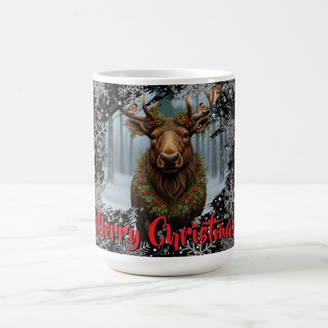 Rustic Christmas moose winter woodland forest snow Kaffeetasse (Mittel)