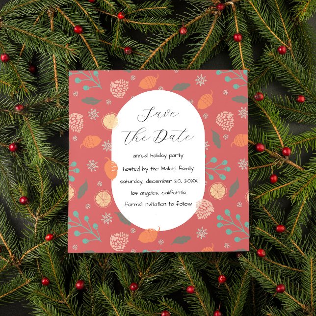 Rustic Christmas Nature Pattern Save The Date (Von Creator hochgeladen)