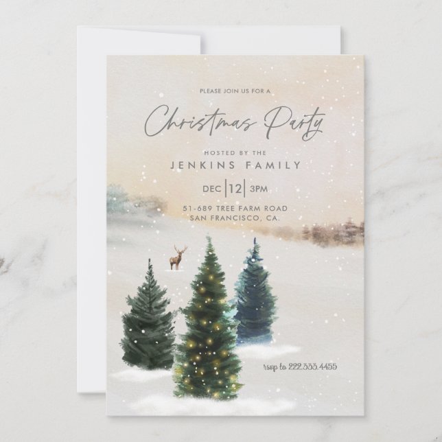 Rustic Christmas Party Woodland Invitation (Devant)