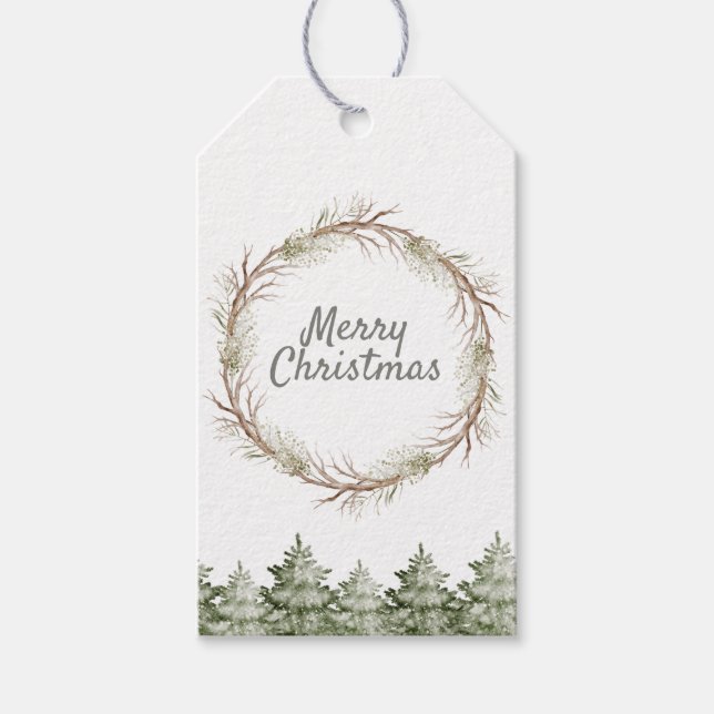 Rustic Christmas Pine Wreath and Greenery Geschenkanhänger (Vorderseite)