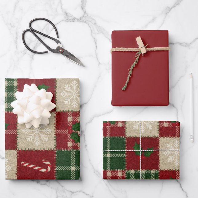 Rustic Christmas Quilt Plaid Geschenkpapier Set (Vorderseite)