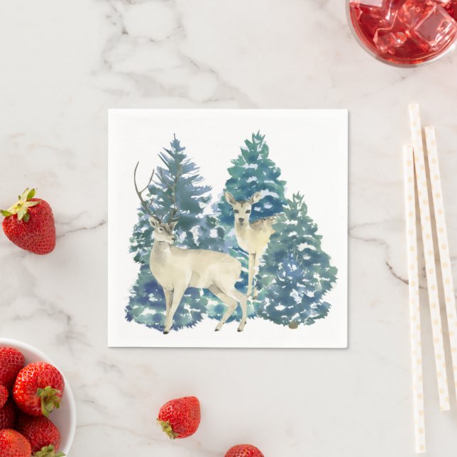 Rustic Christmas Snowy Forest Deer Decor For Home Serviette (Beispiel)