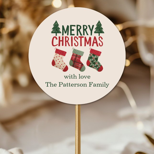 Rustic Christmas Stockings Holiday Runder Aufkleber (Rustic Christmas Stockings Holiday Classic Round Sticker)