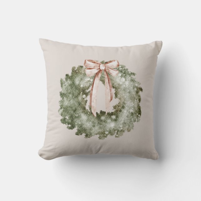 Rustic Christmas Watercolor Wreath and Bow Kissen (Vorderseite)