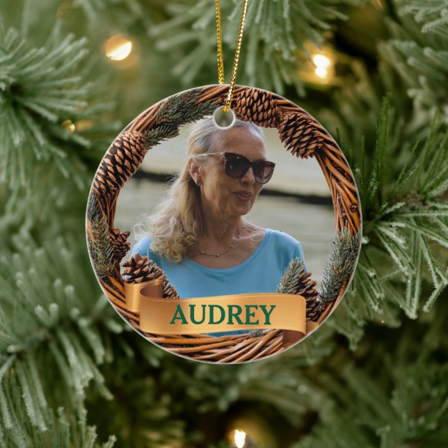 Rustic Christmas Wreath ANY Photo Tree Ornament (Baum)