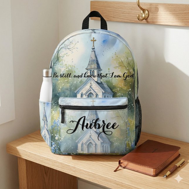 Rustic Church Path in Wildflower Meadow Bedruckter Rucksack (Rustic Church Path in Wildflower Meadow Printed Backpack In Mud Room)