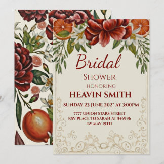 Rustic Citrus and Burugundi Floral Bridal Shower Einladung