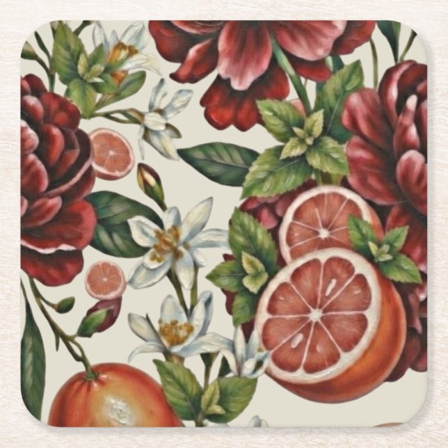Rustic Citrus Floral summer  Bridal Shower Rechteckiger Pappuntersetzer (Vorderseite)