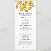 Rustic Citrus Orange Hochzeitsprogramm