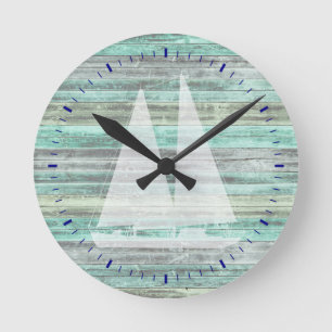 Rustic Coastal Decor Sailboat Runde Wanduhr