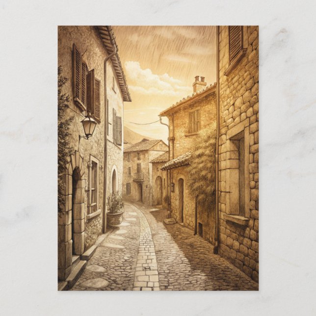 Rustic Cobblestone Streets European Village  Postkarte (Vorderseite)
