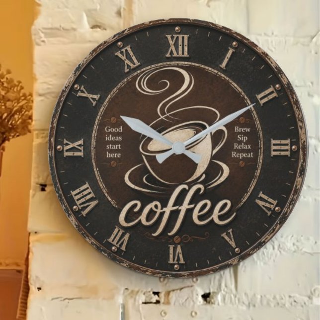 Rustic Coffee Bar Decor Gift Große Wanduhr (Von Creator hochgeladen)