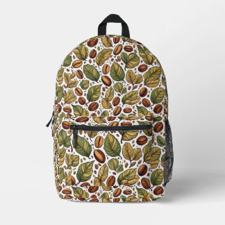Rustic Coffee Bean & Leaf Pattern Backpack - Uniqu Bedruckter Rucksack