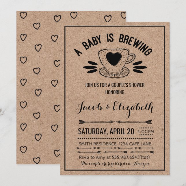 Rustic Coffee Couples Baby Shower Baby Brew Einladung (Vorne/Hinten)