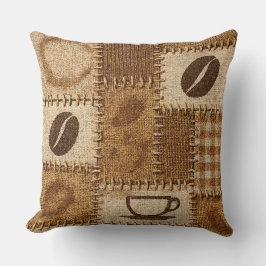 Rustic Coffee Patchwork Quilted Throw Pillow Kissen