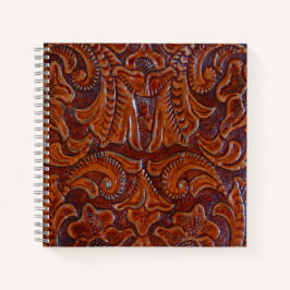 Rustic Cognac Tooled Leather PRINT SpiralNotebook Notizbuch