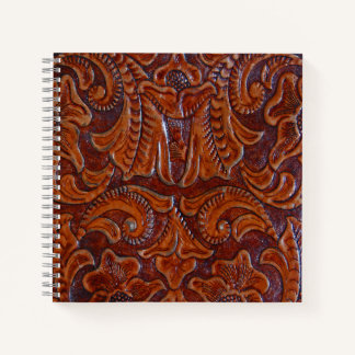 Rustic Cognac Tooled Leather PRINT SpiralNotebook Notizbuch