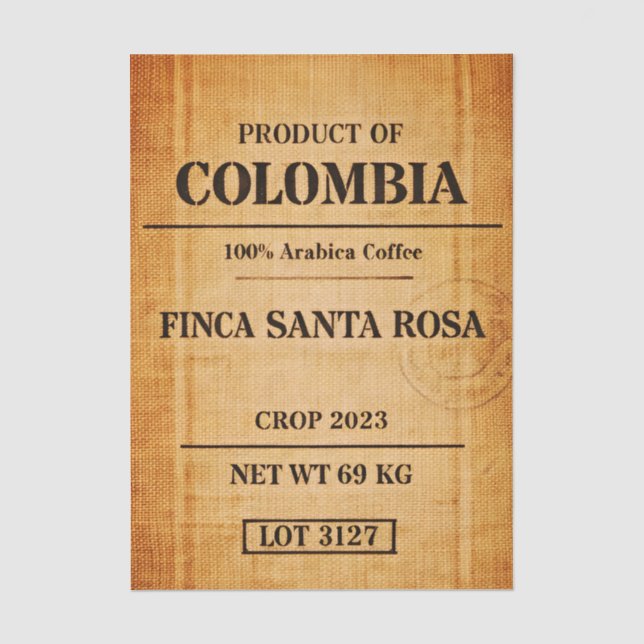 Rustic Colombian Coffee Burlap Sack FC6 Decoupage Seidenpapier (Vorderseite)