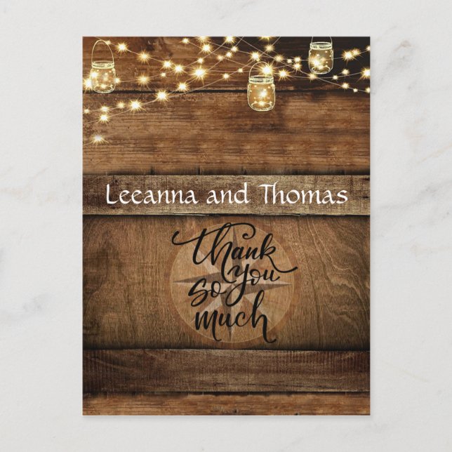 Rustic Compass Rose Wood Vielen Dank Postcard Postkarte (Vorderseite)