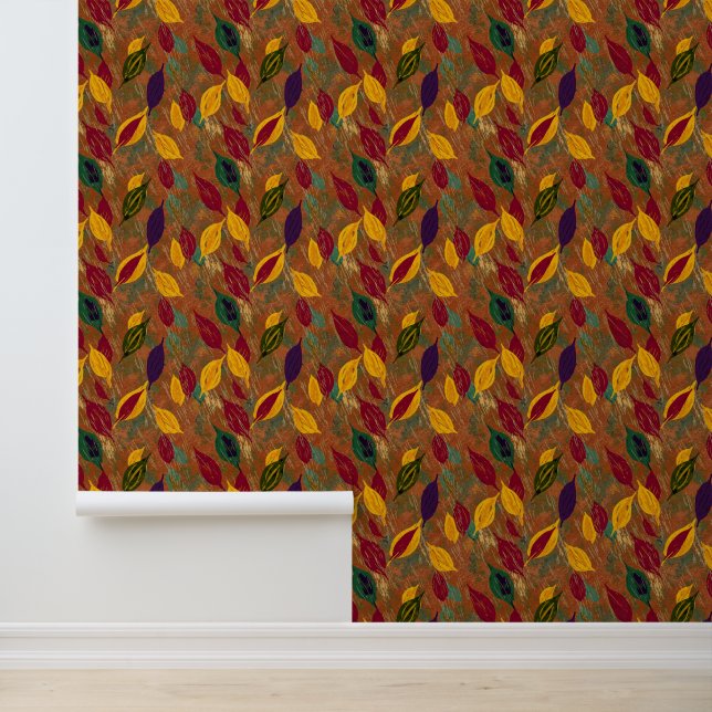 Rustic Copper Autumn Leaves Seamless Pattern  Tapete (Anwendung)