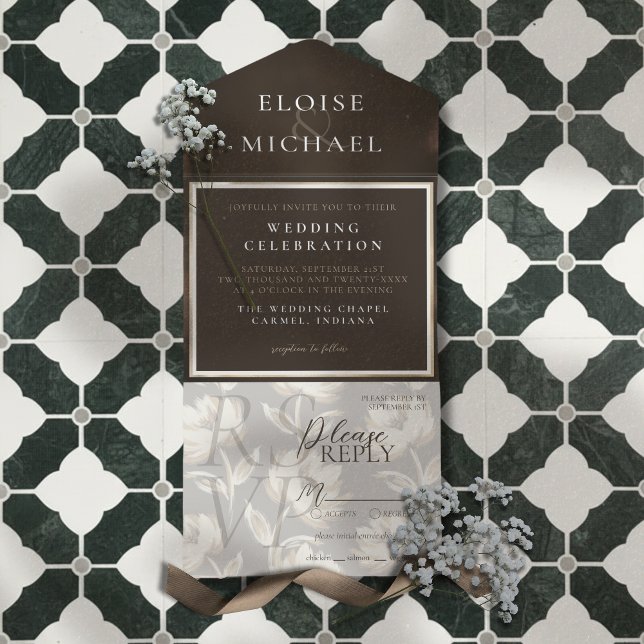 Rustic Copper Brown Wedding All-in-One-Einladung (Rustic Copper Brown Wedding All In One Invitation)