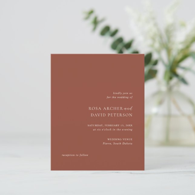 Rustic Copper Editorial Modern Wedding Invitation (Stehend Vorderseite)