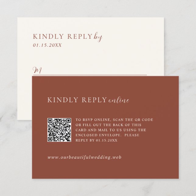 Rustic Copper Editorial Modern Wedding RSVP Karte (Vorne/Hinten)