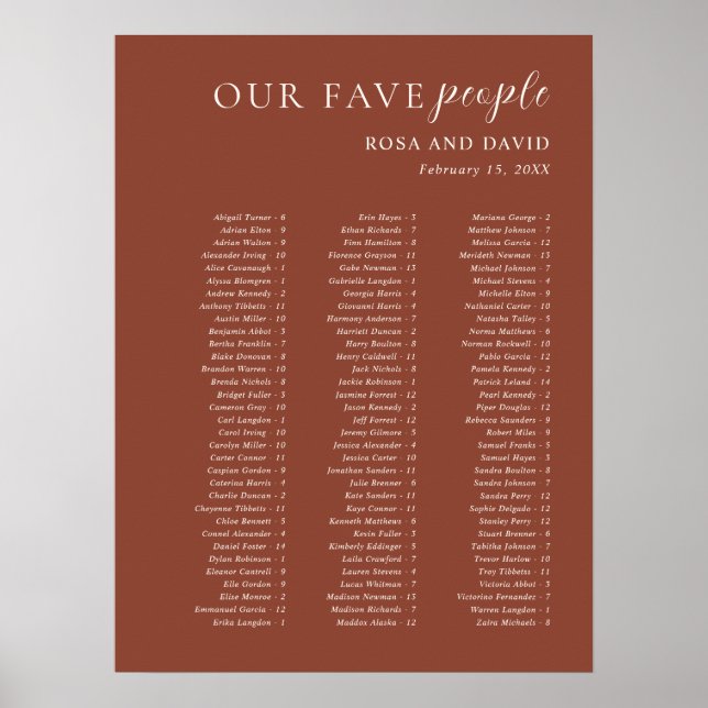 Rustic Copper Modern Wedding Seating Chart Poster (Vorne)