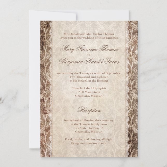 Rustic Country Antler + Lace Wedding Invitations (Devant)