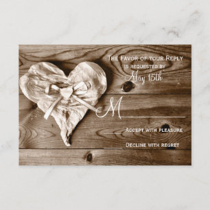 Rustic Country Barn Wood Heart Wedding RSVP Cards