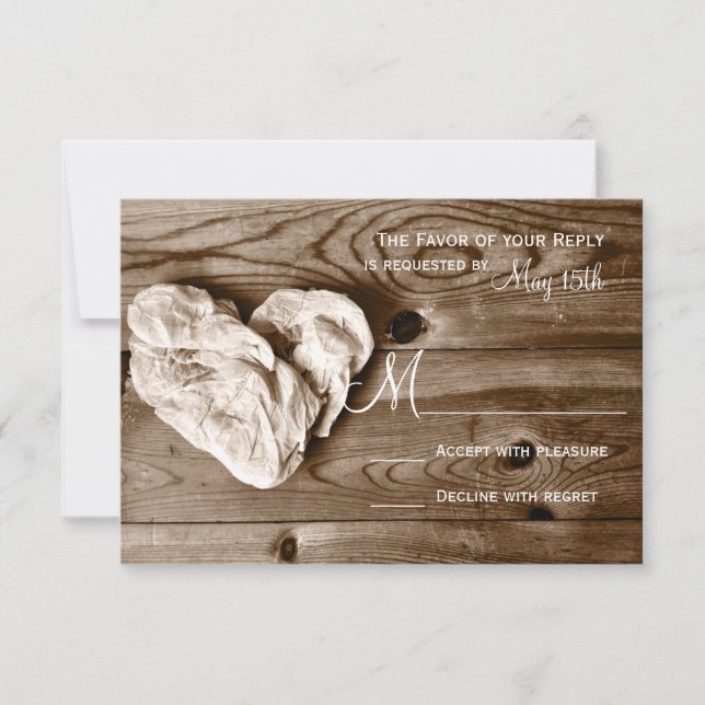 Rustic Country Barn Wood Heart Wedding RSVP Cards (Vorderseite)