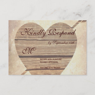 Rustic Country Barn Wood Heart Wedding RSVP Cards Karte
