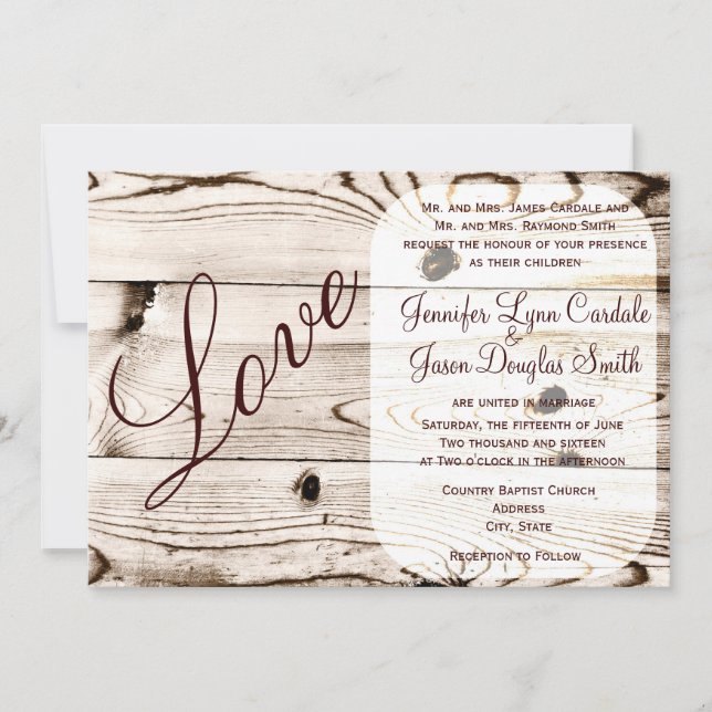 Rustic Country Barn Wood Love Wedding Invitations (Devant)