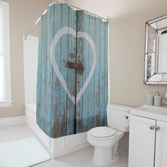 Rustic Country Blue Barn Door Herz Duschvorhang (Beispiel)