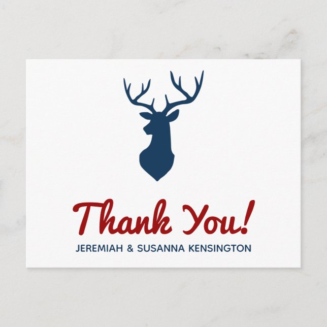 Rustic Country Blue Deer and Mountain Vielen Dank Postkarte (Vorderseite)