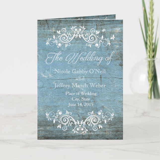 Rustic Country Blue Wood Wedding Programme (Devant)