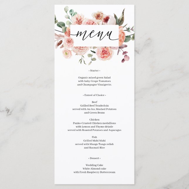 Rustic Country Boho Wedding Brautparty Menu Menükarte (Vorderseite)
