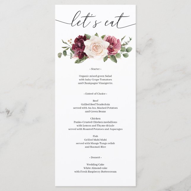 Rustic Country Boho Wedding Brautparty Menu Menükarte (Vorderseite)