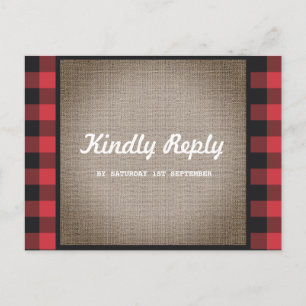 Rustic Country Buffalo Kariert & Burlap Wedding RS Einladungspostkarte