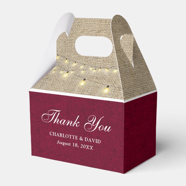 Rustic Country Burgundy Burlap Wedding Vielen Dank Geschenkschachtel (Vorderseite)