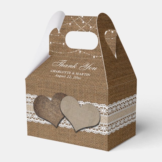 Rustic Country Burlap and Lace Wedding Vielen Dank Geschenkschachtel (Vorderseite)