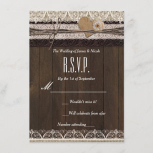 Rustic Country Burlap Dentelle & Bois carte RSVP